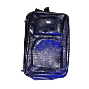 Roller Suitcase black crocodile-embossed leather Bag